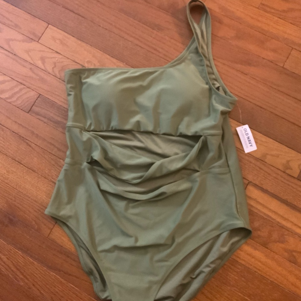 Old Navy Olive Green One-Shoulder Swimsuit